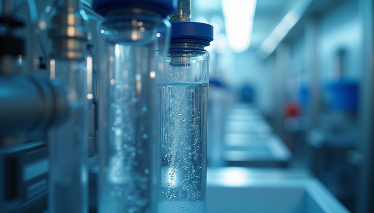 Vista ravvicinata di un sistema di depurazione a osmosi inversa con tubi e membrana