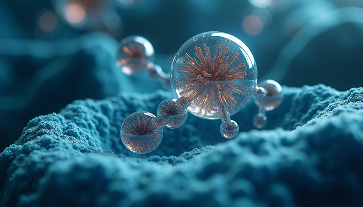 Vista ravvicinata di molecole di ossigeno e radicali liberi in ambiente cellulare