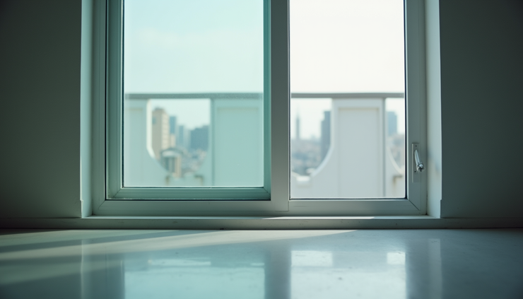 Vista a livello occhi di una finestra con vetri trasparenti e puliti