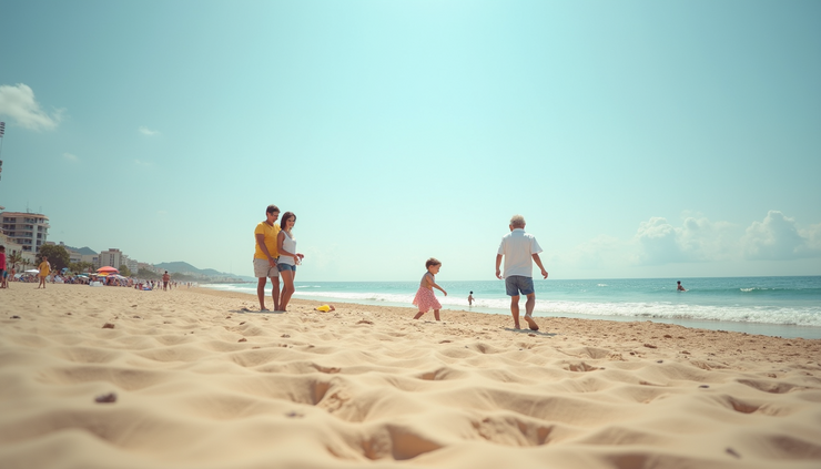 Vista panoramica della spiaggia attrezzata di Loano con famiglie che giocano sulla sabbia