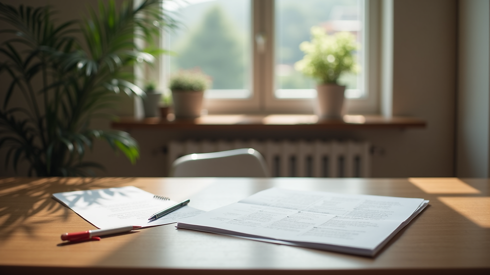Vista frontale di un tavolo con documenti e strumenti per la pianificazione educativa