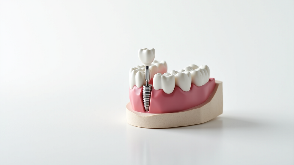 High angle view of a dental implant model