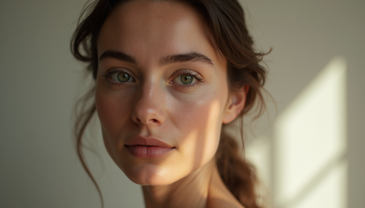 Vista frontale ravvicinata di un ritratto professionale con sfondo neutro e illuminazione naturale