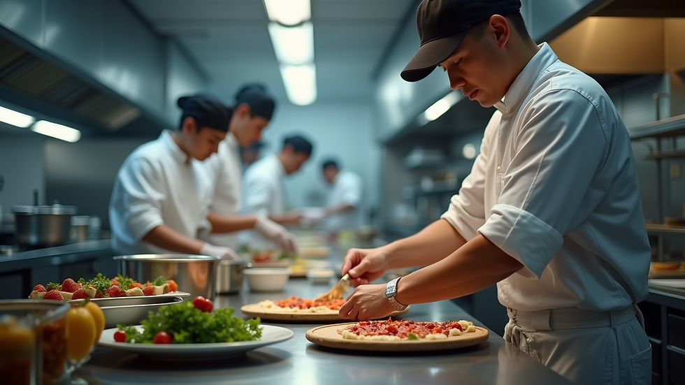 Vista di una cucina aziendale con personale al lavoro