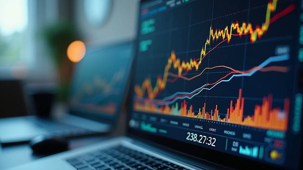 Vista ravvicinata di un monitor con grafici di rischio cyber e dati finanziari