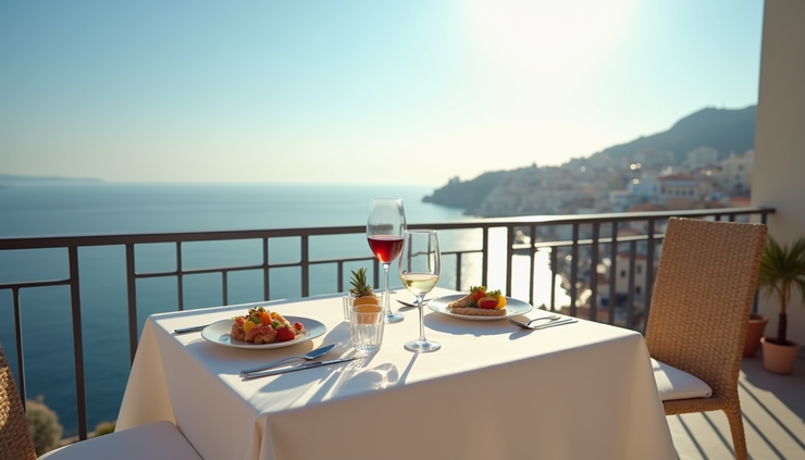 Vista dal balcone di una camera con tavolino apparecchiato per aperitivo con vista mare a Loano