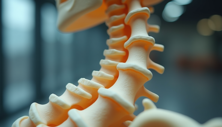 Vista ravvicinata di una colonna vertebrale umana evidenziata in un modello medico