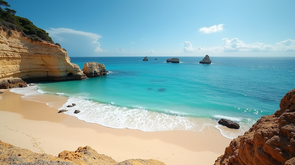 Vista panoramica dall’alto di una spiaggia di Boa Vista con acqua cristallina e sabbia dorata