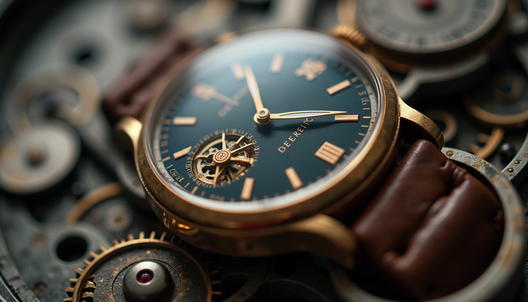 Vista ravvicinata di un orologio meccanico vintage con quadrante dettagliato