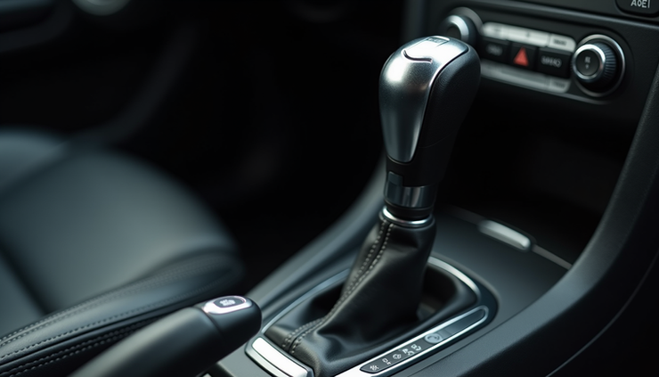 Vista ravvicinata del cambio manuale di un'auto con leva rigida
