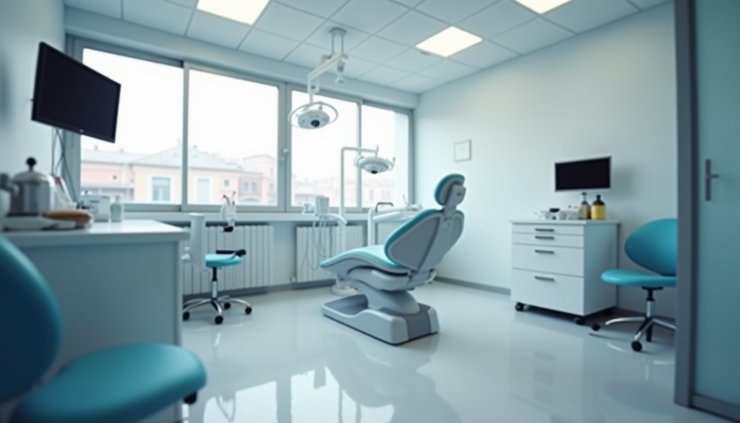 Vista frontale di studio dentistico moderno a Torino con attrezzature per trattamenti parodontali