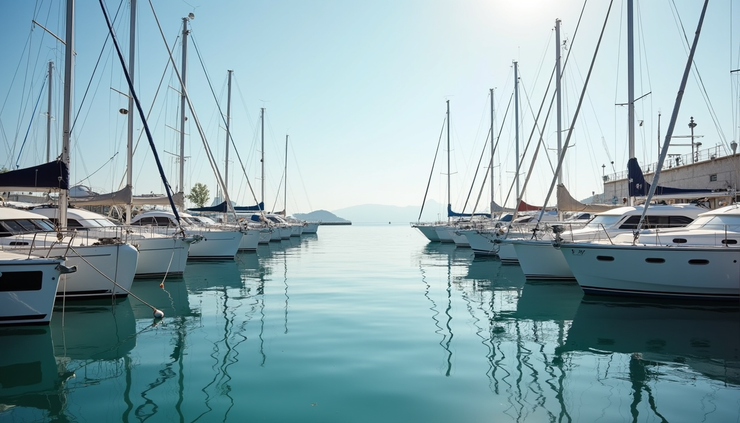 Vista a livello del porto turistico di Loano con barche ormeggiate e mare calmo