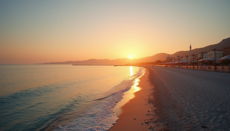 Vista panoramica di Loano con spiaggia e mare al tramonto