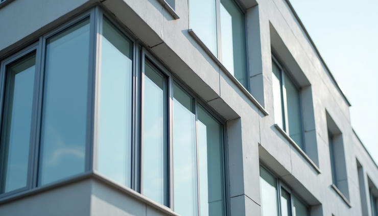 Vista laterale di una facciata ventilata con infissi moderni in alluminio