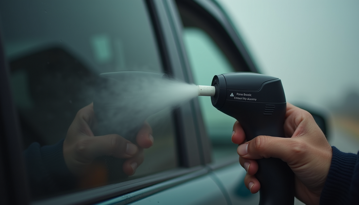 Vista frontale di un etilometro utilizzato per i controlli stradali