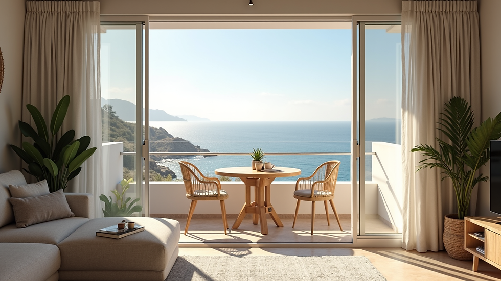 Vista aerea di un appartamento family-friendly con terrazza e vista mare a Boa Vista