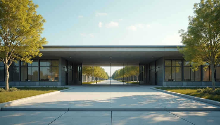 Vista frontale di un edificio pubblico dedicato alla previdenza sociale