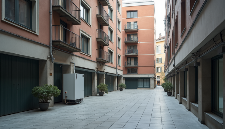 Vista frontale della centrale termica rinnovata in un condominio a Torino