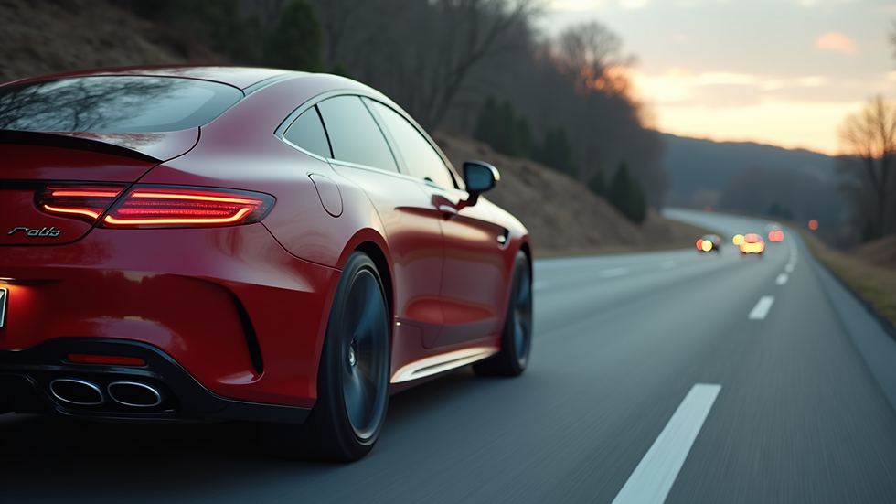 Vista laterale di un'auto di lusso con carrozzeria perfetta e lucida