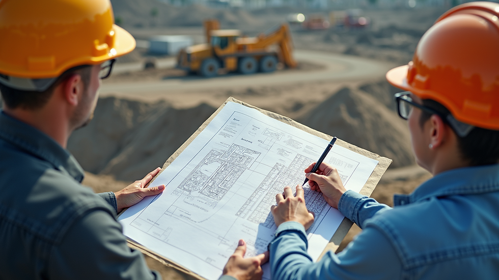 High angle view of a construction site planning session