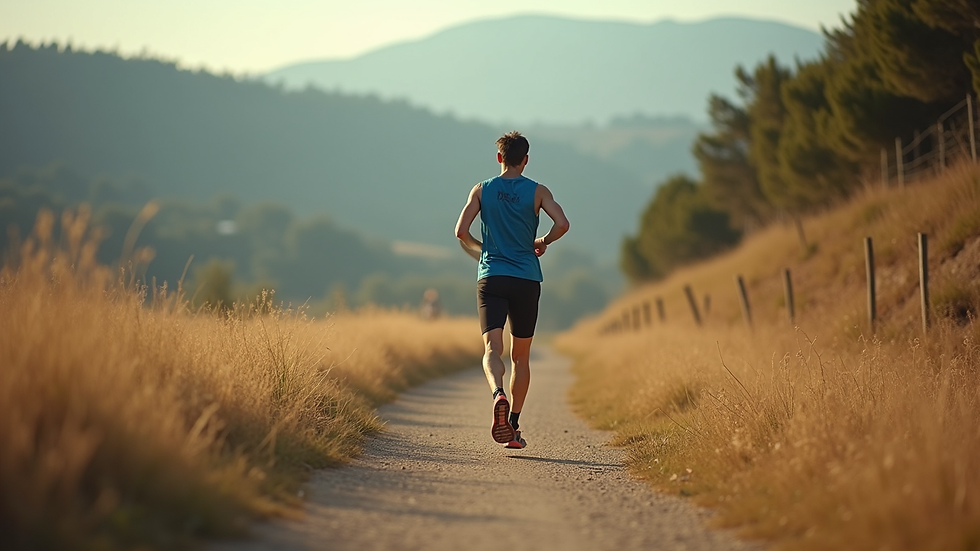 Runner che affronta una salita durante la Nove Colli con paesaggio collinare