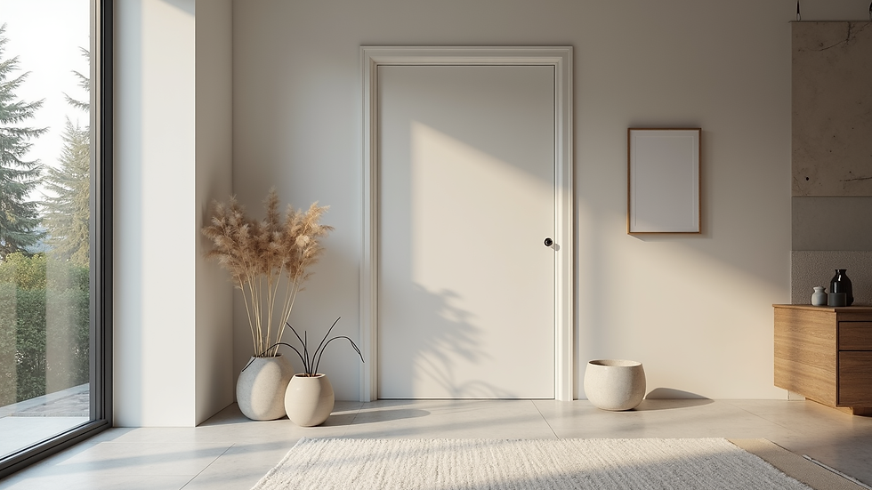 Vista frontale di una finestra moderna in PVC con design semplice e funzionale