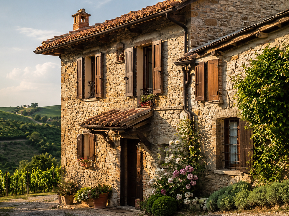 Vista ravvicinata di un rustico in pietra tipico dell'Alto Monferrato