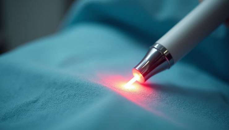 Vista laterale di un dispositivo laser utilizzato per la disinfezione delle tasche parodontali