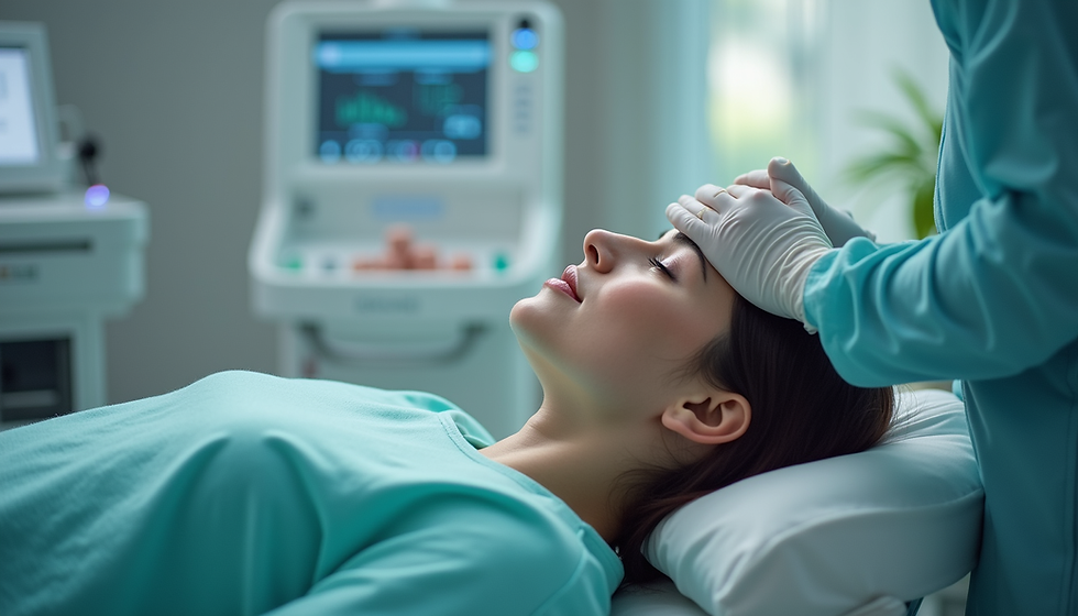 Vista laterale di un paziente durante una sessione di MedySculpt in clinica Longevitas