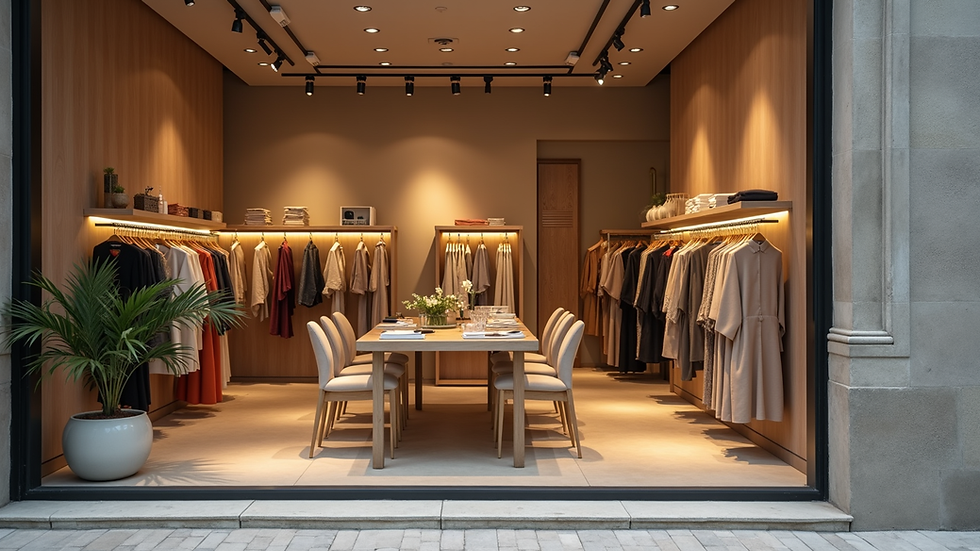 Vista interna della boutique Diecicento con esposizione di abiti Momonì