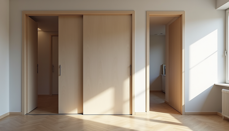 Vista laterale di una porta scorrevole a scomparsa in fase di installazione in un appartamento torinese