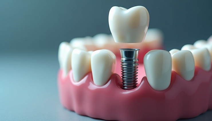 Vista frontale di un impianto dentale inserito in mandibola con tecnologia digitale a Torino