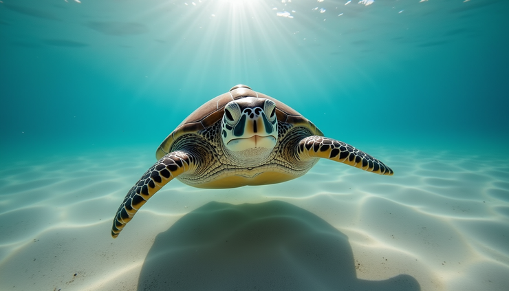 Vista a livello del mare di una tartaruga marina che emerge dall'acqua vicino alla costa di Boa Vista