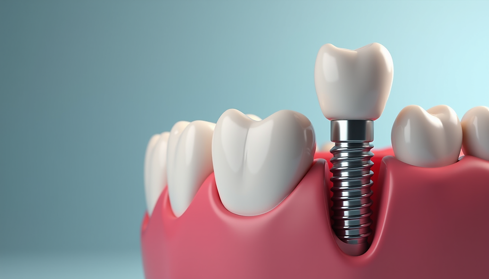Vista laterale ravvicinata di un impianto dentale con corona su misura in bocca di paziente anziano
