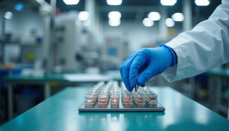 Vista frontale di un controllo qualità su prodotti industriali in un laboratorio