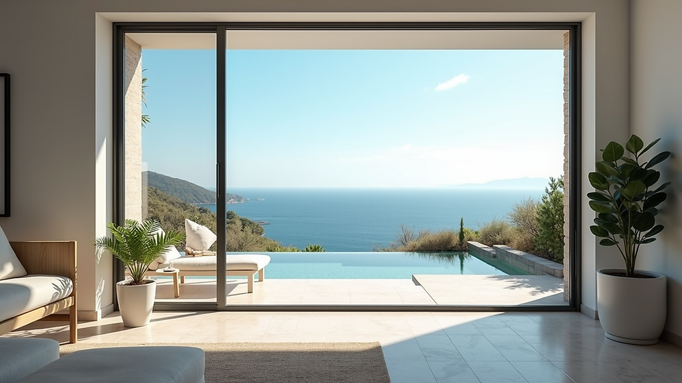 Vista panoramica di una casa vacanze con terrazza e vista mare a Boa Vista
