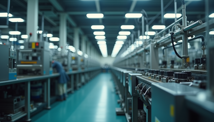 Vista ravvicinata di una linea di produzione con macchinari efficienti e organizzati