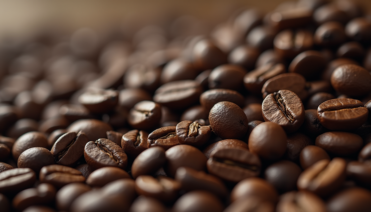 Vista ravvicinata di chicchi di caffè artigianale tostati a mano