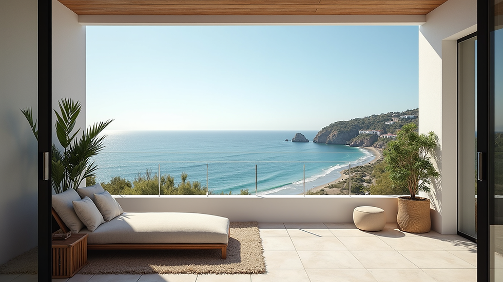 Vista panoramica dalla terrazza di un appartamento fronte mare a Praia Cabral