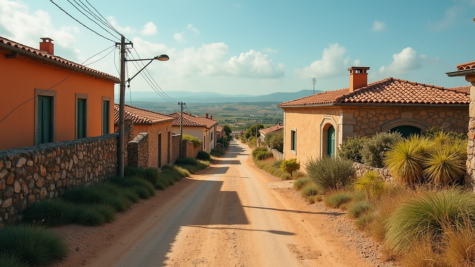 Vista panoramica di un villaggio colorato di Boa Vista con case vivaci e strade strette
