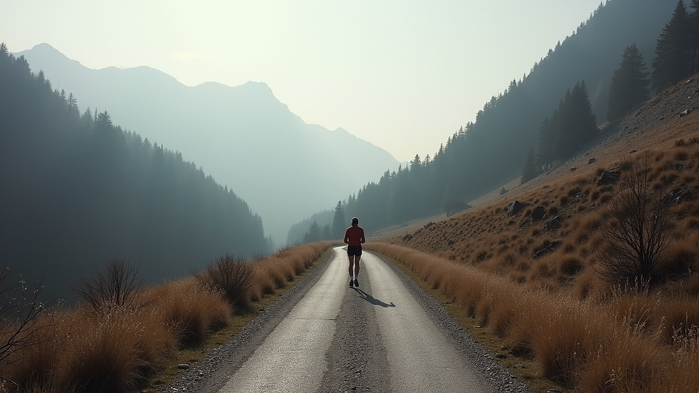 Vista panoramica di un corridore solitario su un sentiero di montagna durante un ultramaratona