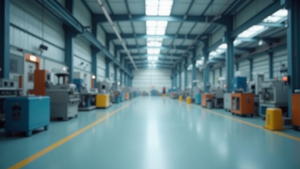 High angle view of a clean industrial floor with machinery