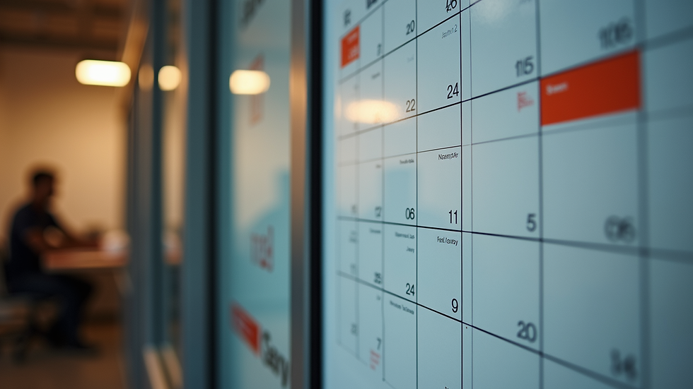 Vista laterale di un calendario aziendale con note e appuntamenti evidenziati in rosso