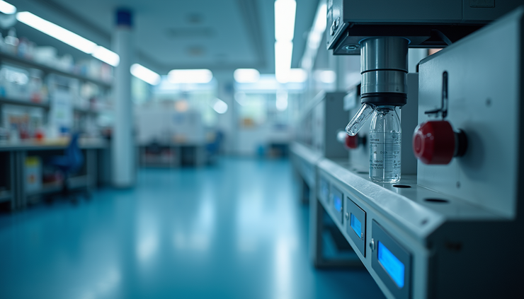 Vista a livello occhi di un laboratorio scientifico con apparecchiature per analisi di gas