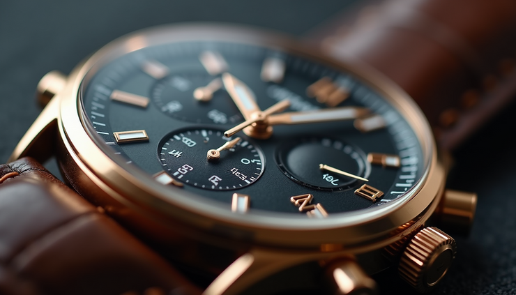 Vista ravvicinata del quadrante di un orologio di lusso con dettagli raffinati