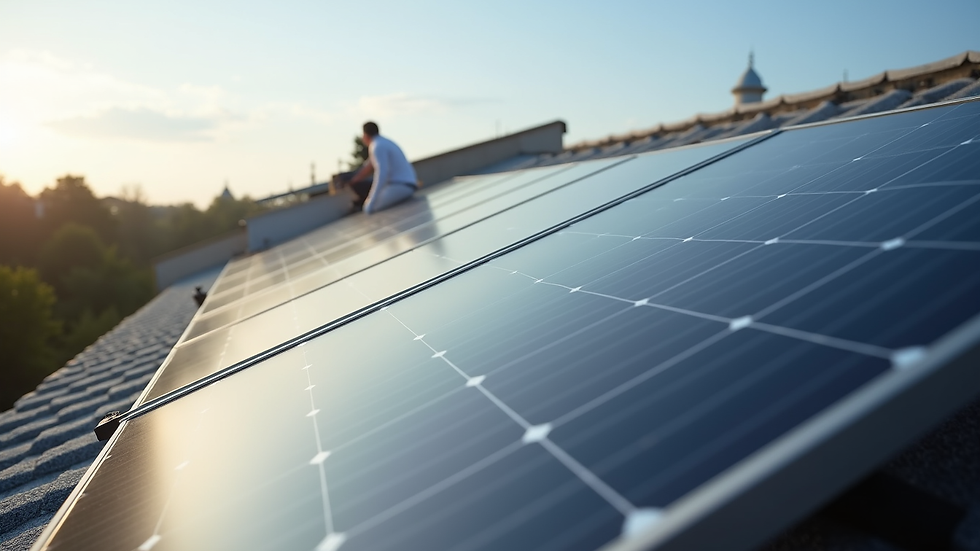 Close-up of solar panels installed on a rooftop