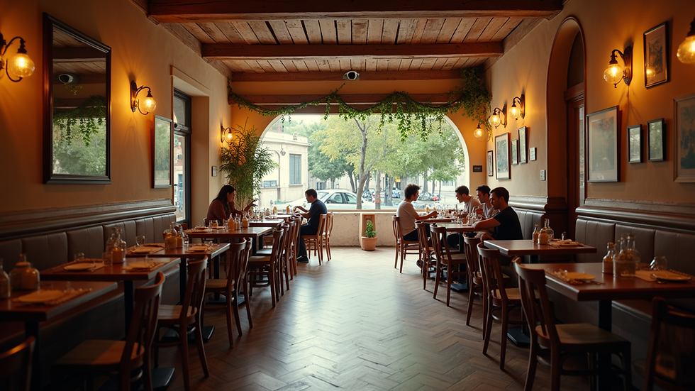 Vista dall’alto del locale Pizzeria Manuè con tavoli all’aperto e famiglie sedute