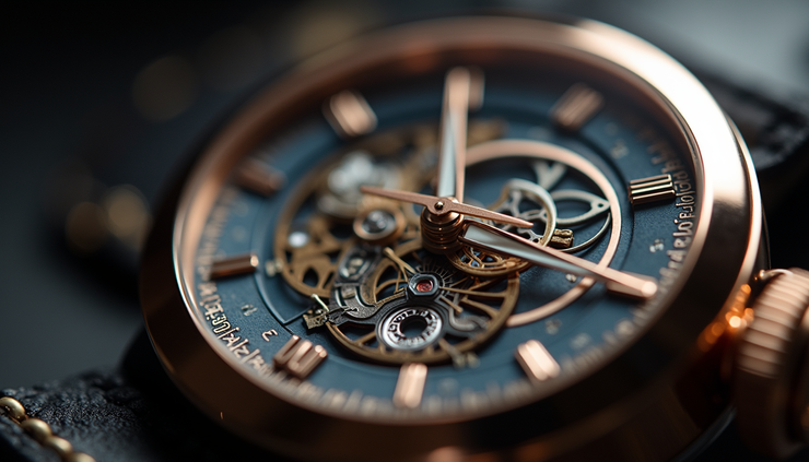 Vista ravvicinata di un orologio di lusso con dettagli raffinati sul quadrante