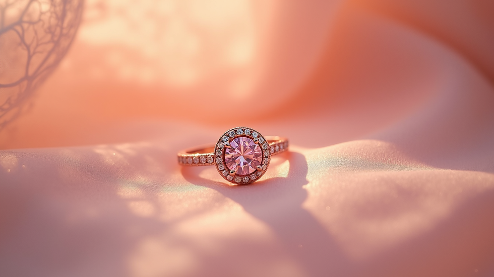 Dettaglio di un anello di fidanzamento in oro rosa con diamante centrale