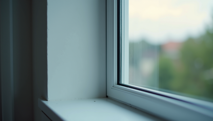 Vista frontale ravvicinata di una finestra in alluminio con doppio vetro